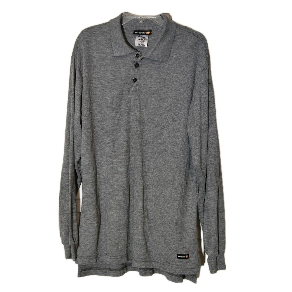 Workrite Flame-Resistant Long-Sleeve Polo Shirt model FT20  Sz Large gray